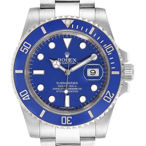 gold rolex with blue bezel|white gold submariner blue bezel.